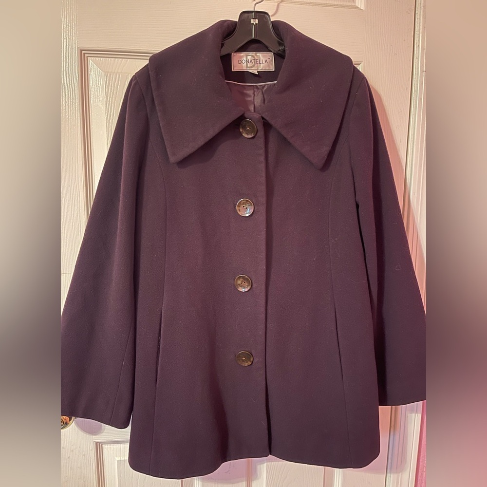 Donatella Women's Wool Blend 4-Button Single Breasted Coat Purple Size 12